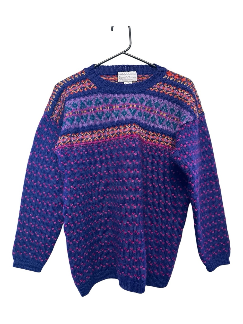 Vintage 90’s Nomadic Traders 100% Wool Purple Fair Isle Crewneck Sweater Small